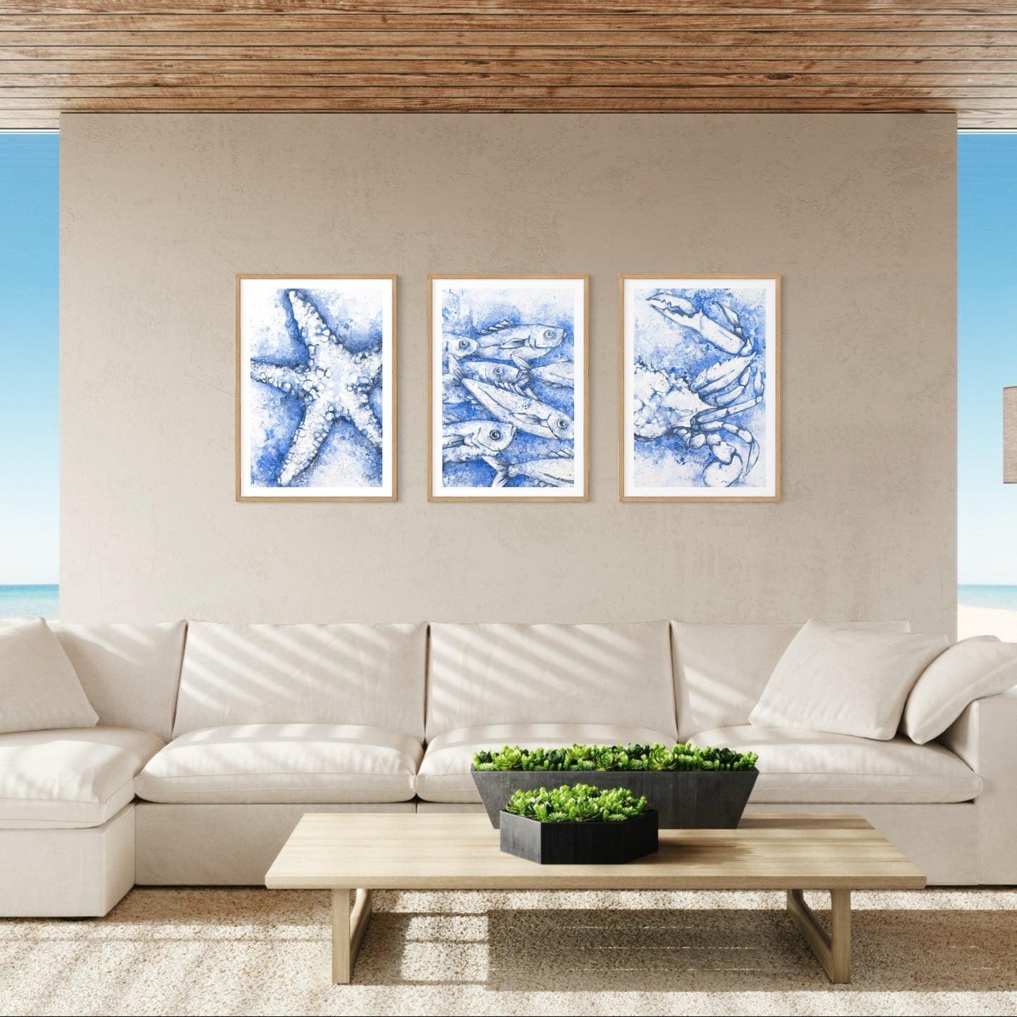 Starfish Fishes Blue Swimmer Set of 3