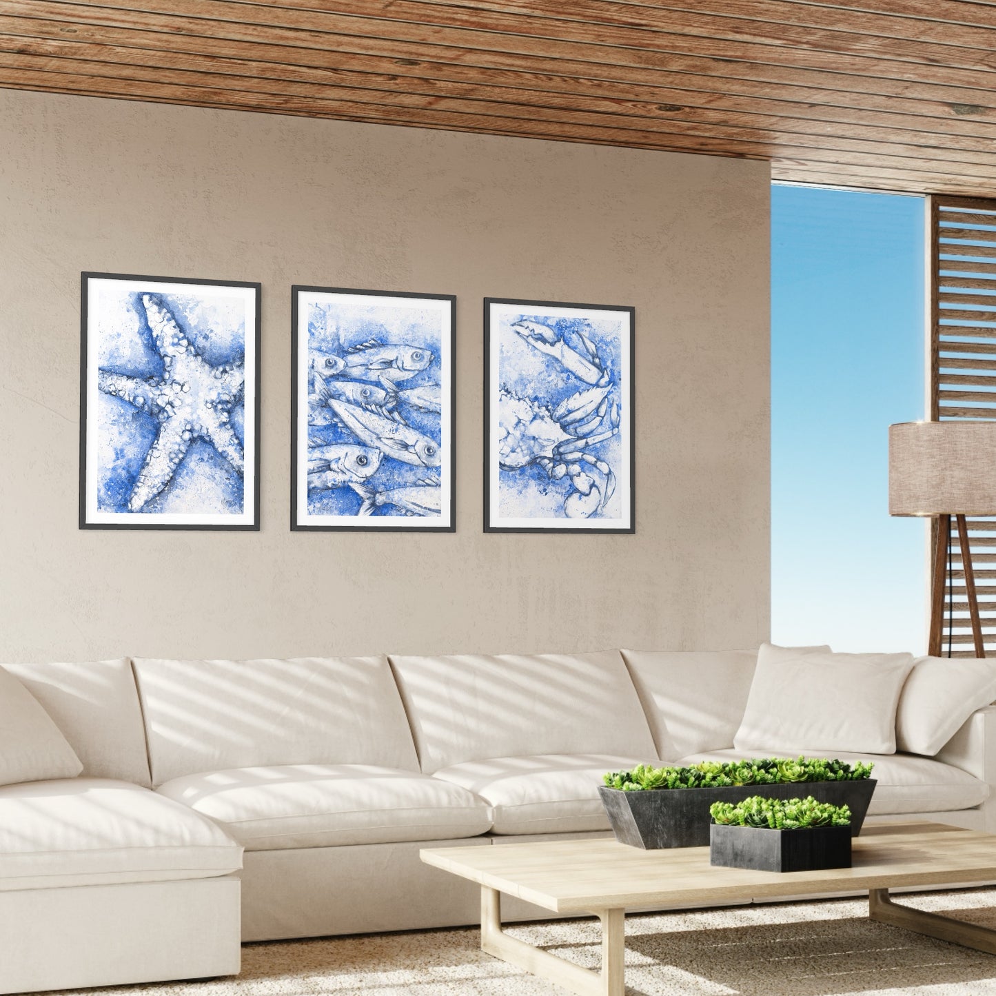 Starfish Fishes Blue Swimmer Set of 3