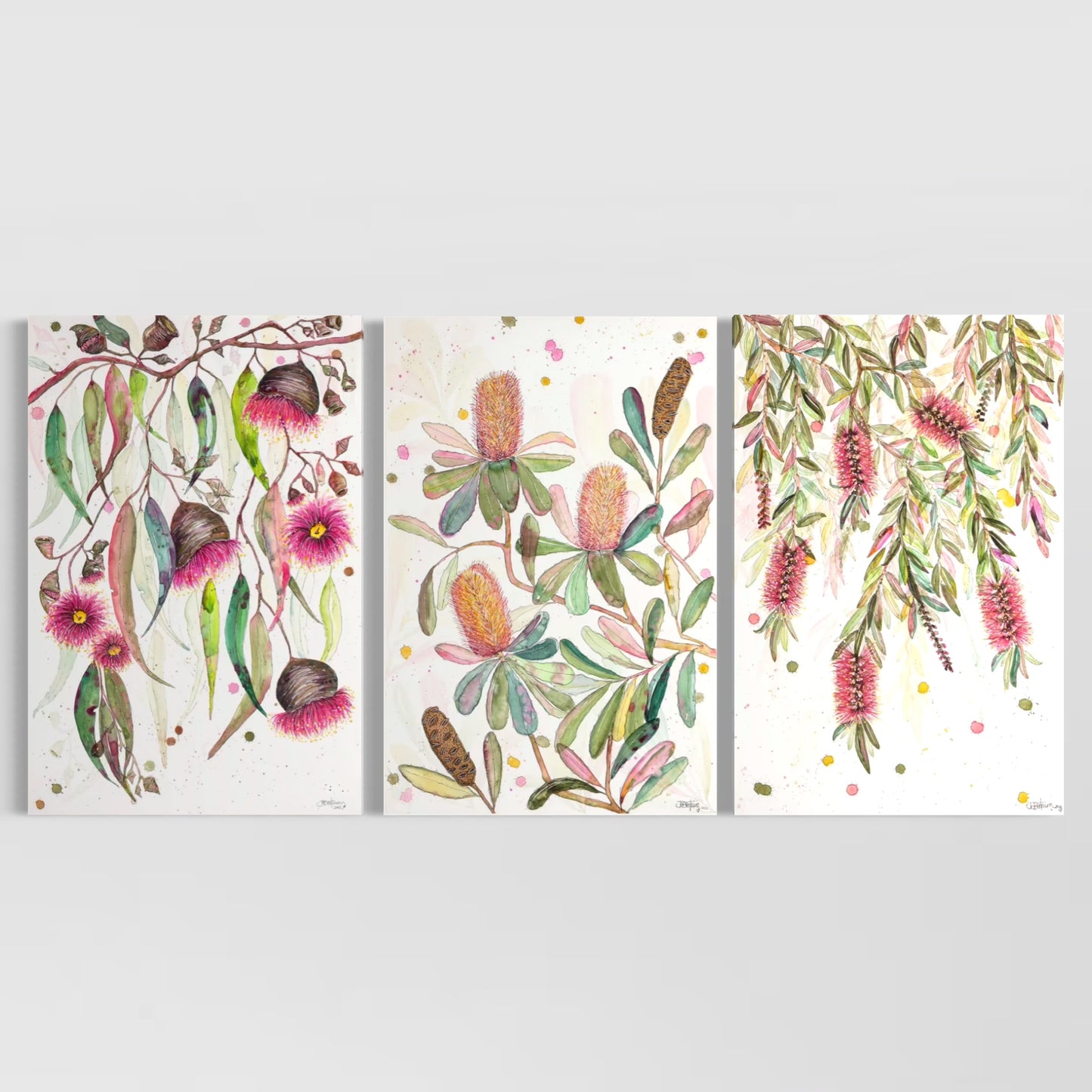 Glorious Gum Blossoms, Banksia Tree and A Flush of Bottle Brush Set of 3